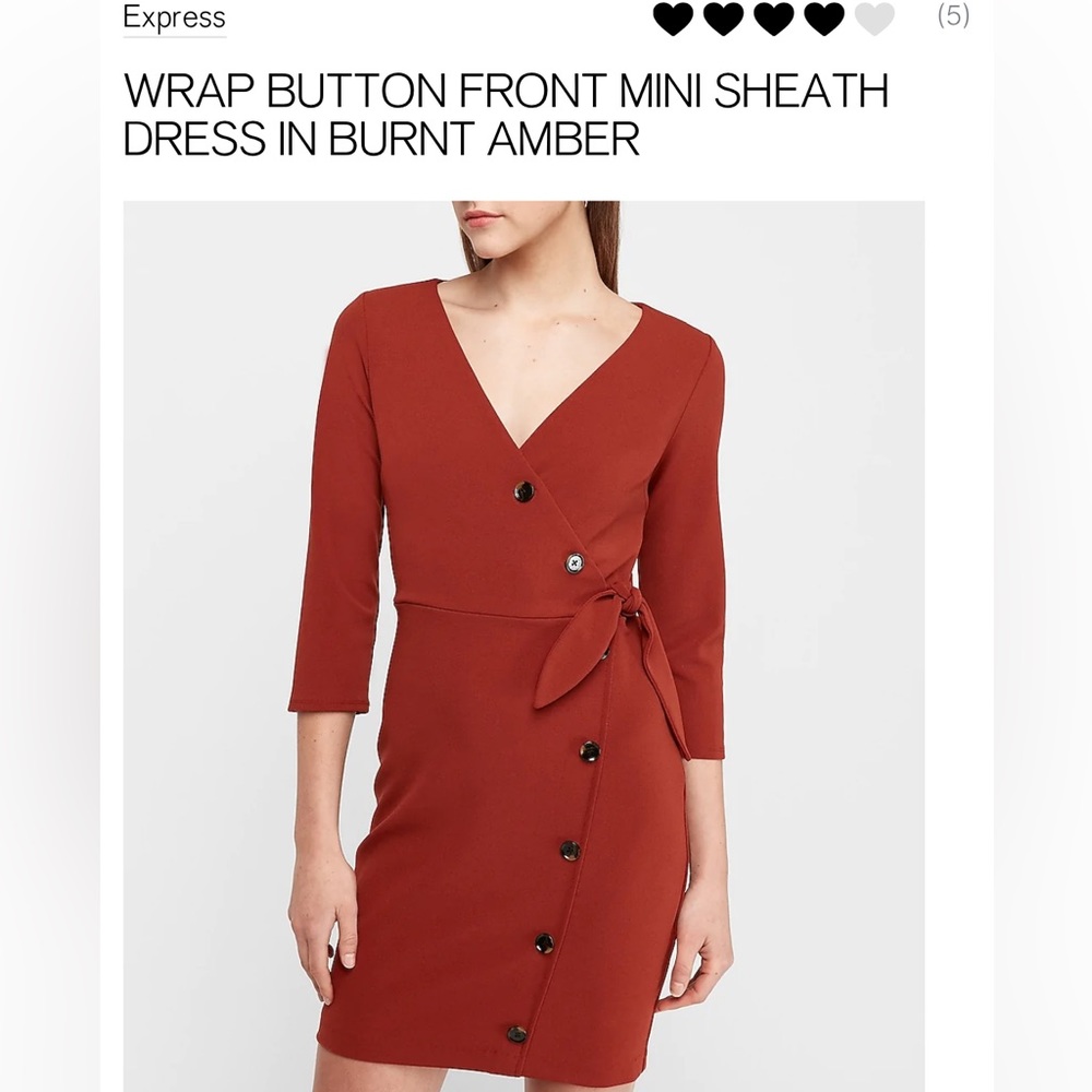Express brand. Figure-flattering wrap front dress.